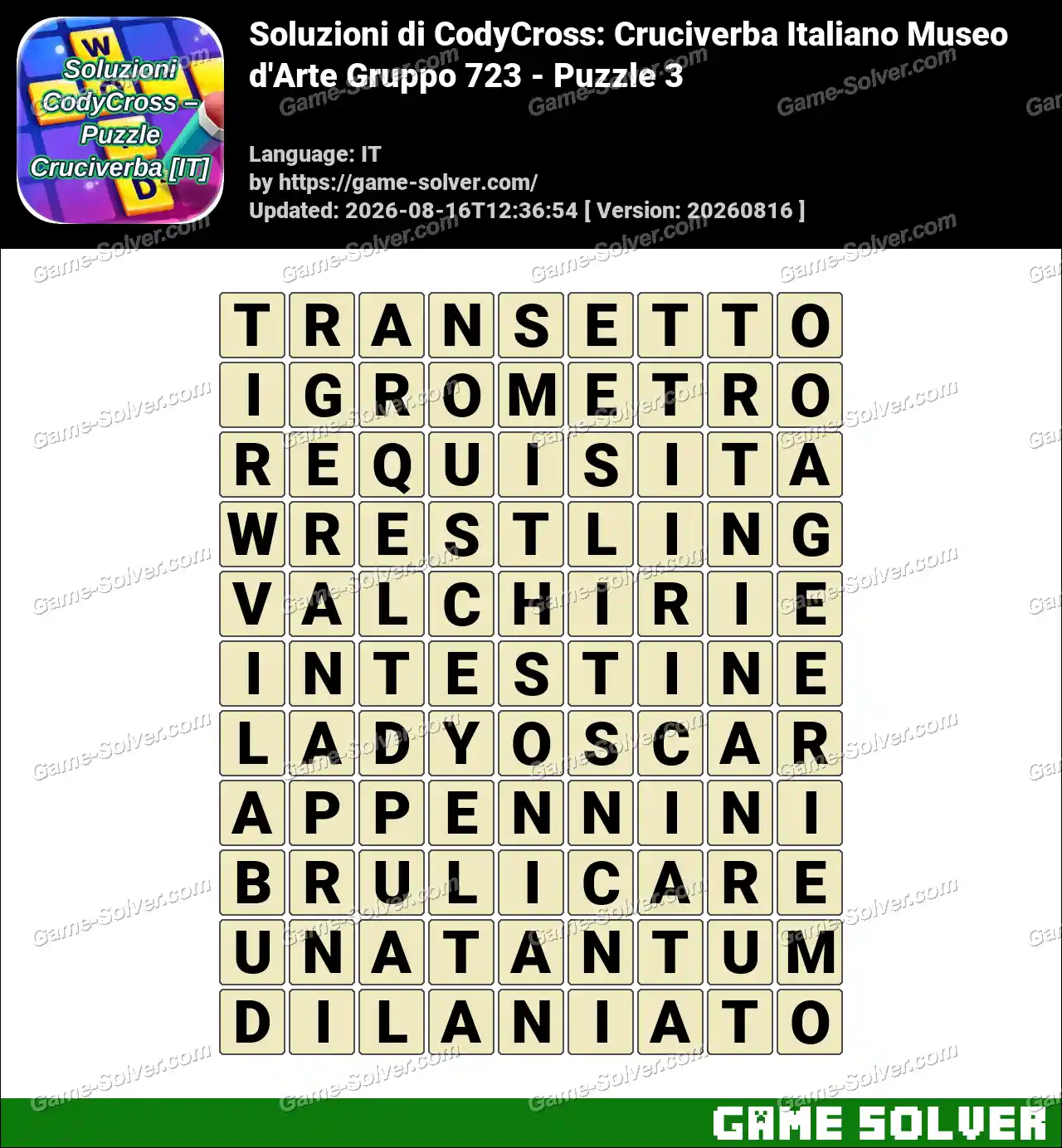 Soluzioni di CodyCross: Cruciverba Italiano Museo d’Arte Gruppo 723 – Puzzle 3